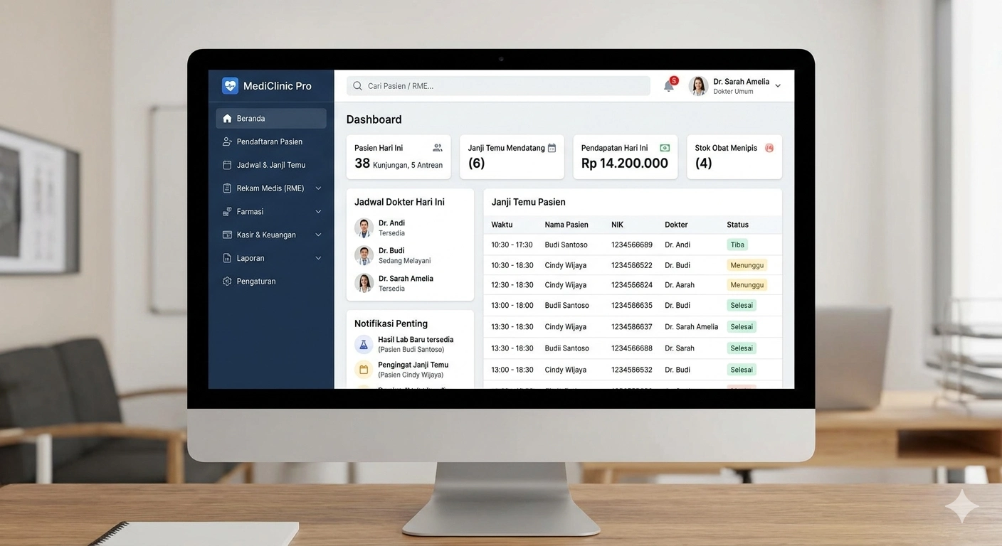 Software manajemen apotek modern dengan antarmuka dashboard terintegrasi